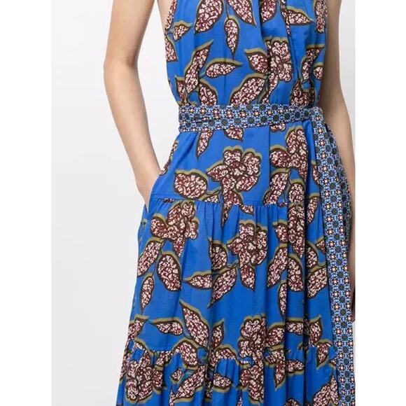 Alexis Joyette Blue Floral Halterneck Maxi Dress S Cotton Summer Boho Vacation - Picture 3 of 10